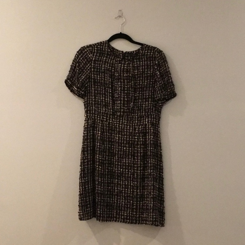 J Crew Silk and Cotton Dress Size 8 Black Multi Pin Dot
